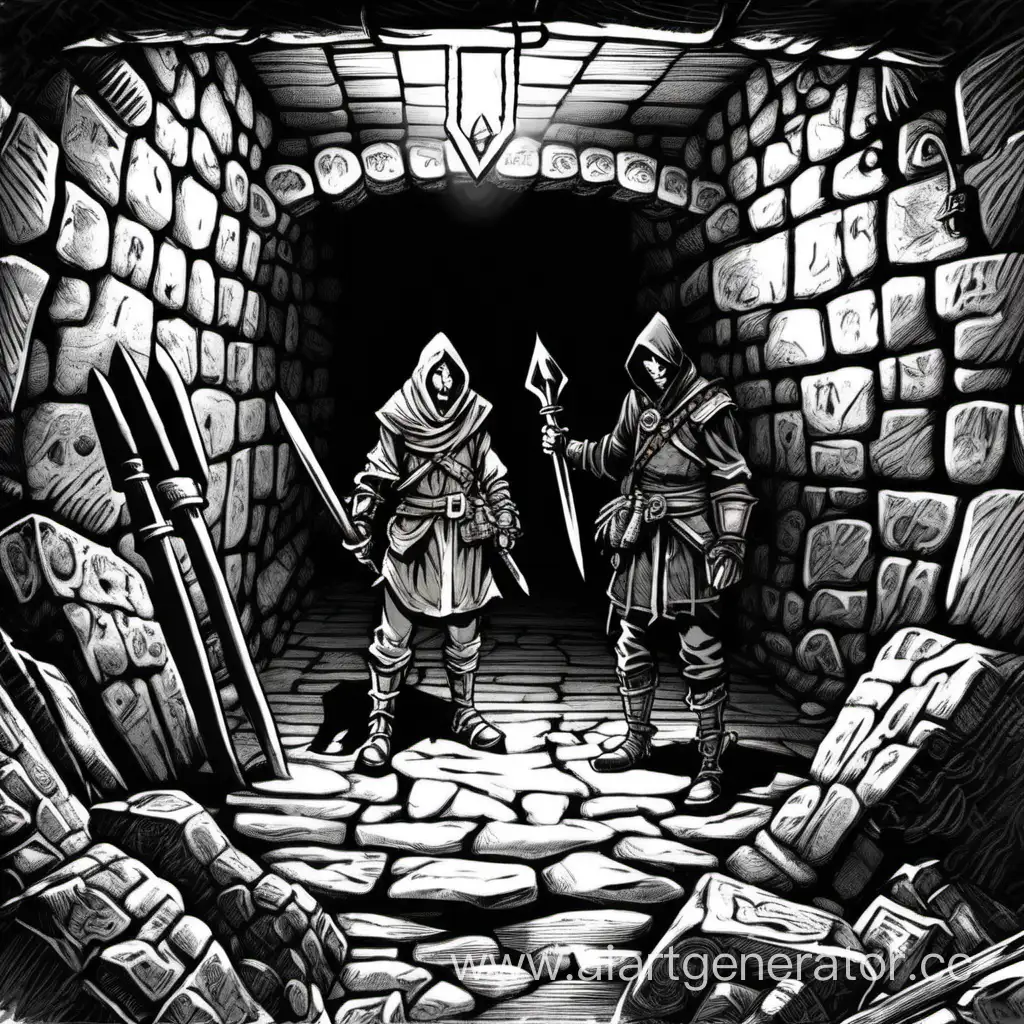 Two adventurers in the dungeon before the fork