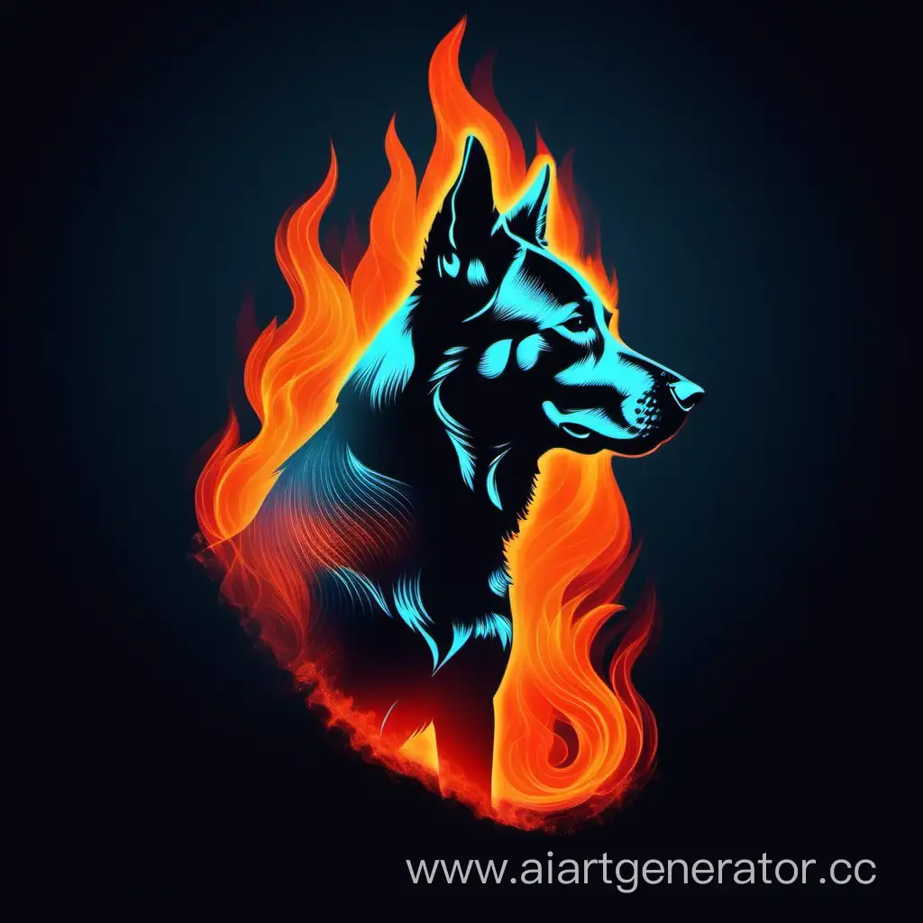Nordic-Dog-Silhouette-with-Fiery-Glow