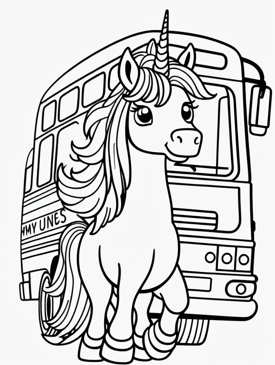 Unicorn Themed Coloring Pages for Kids Bus Adventure Outline Art