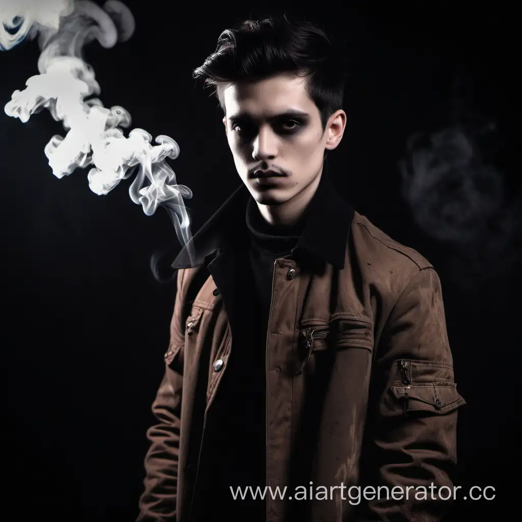 Dark-Gothic-Portrait-of-a-Young-Man-in-Brown-Jacket-with-Cheekbones