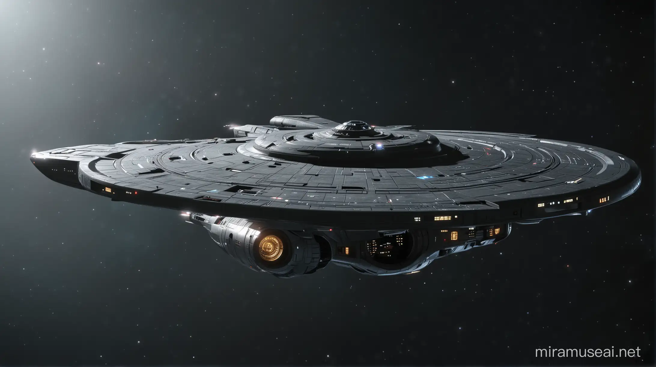 Sleek Enterprise Starship on Dark Background SciFi Spacecraft Art