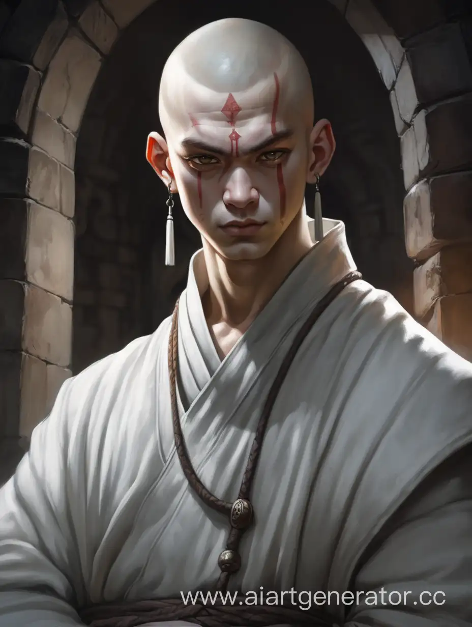 young man. human. dungeon dungeon. white monk. portrait