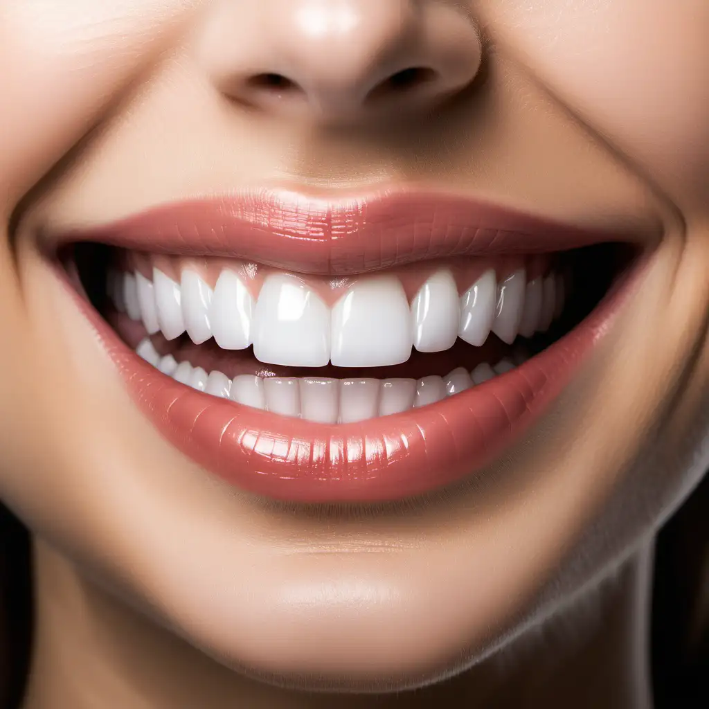 Closed Teeth and smile designing, perfect smile with clear and aligned teeth, glowing lip with side view.