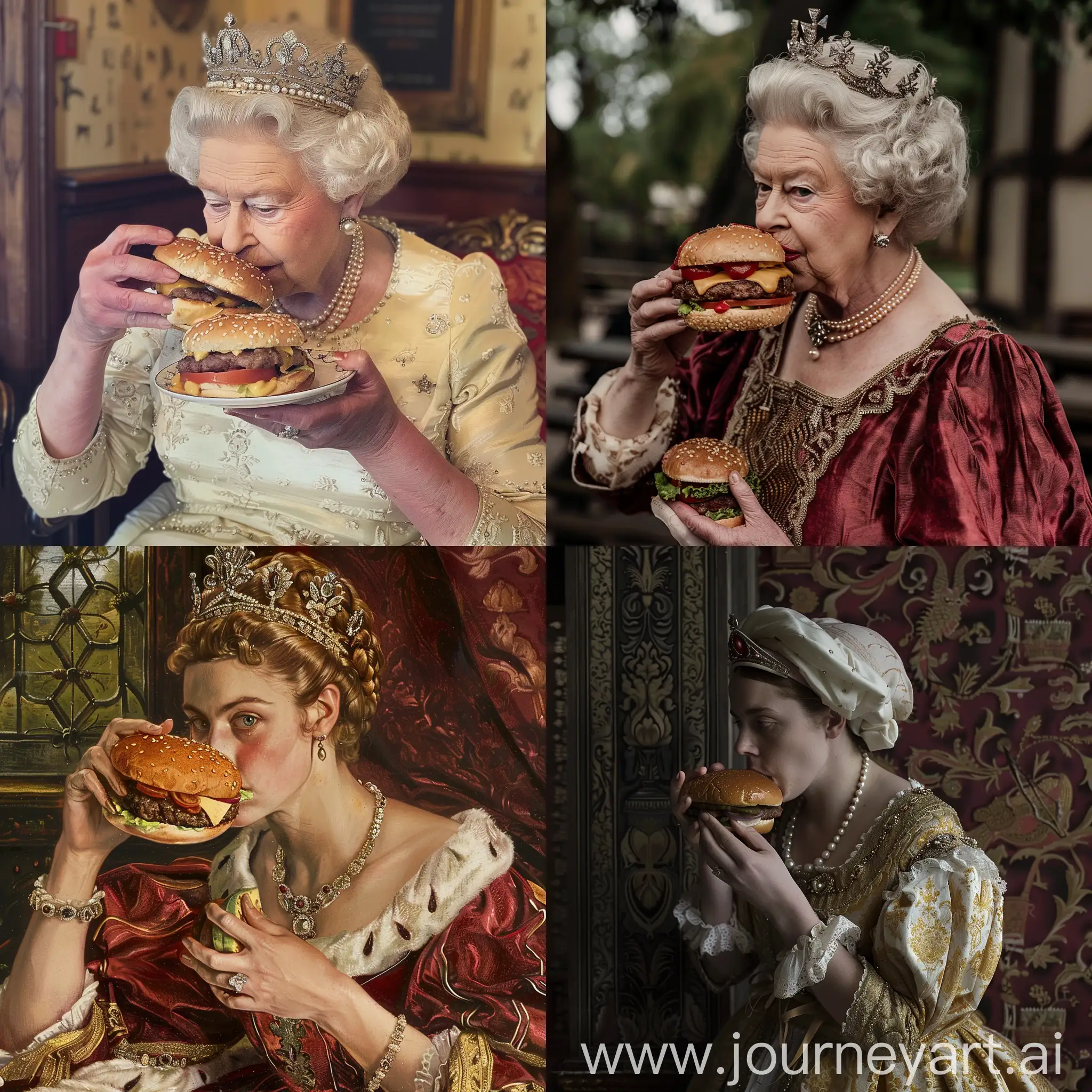 Reina Isabel eating burger