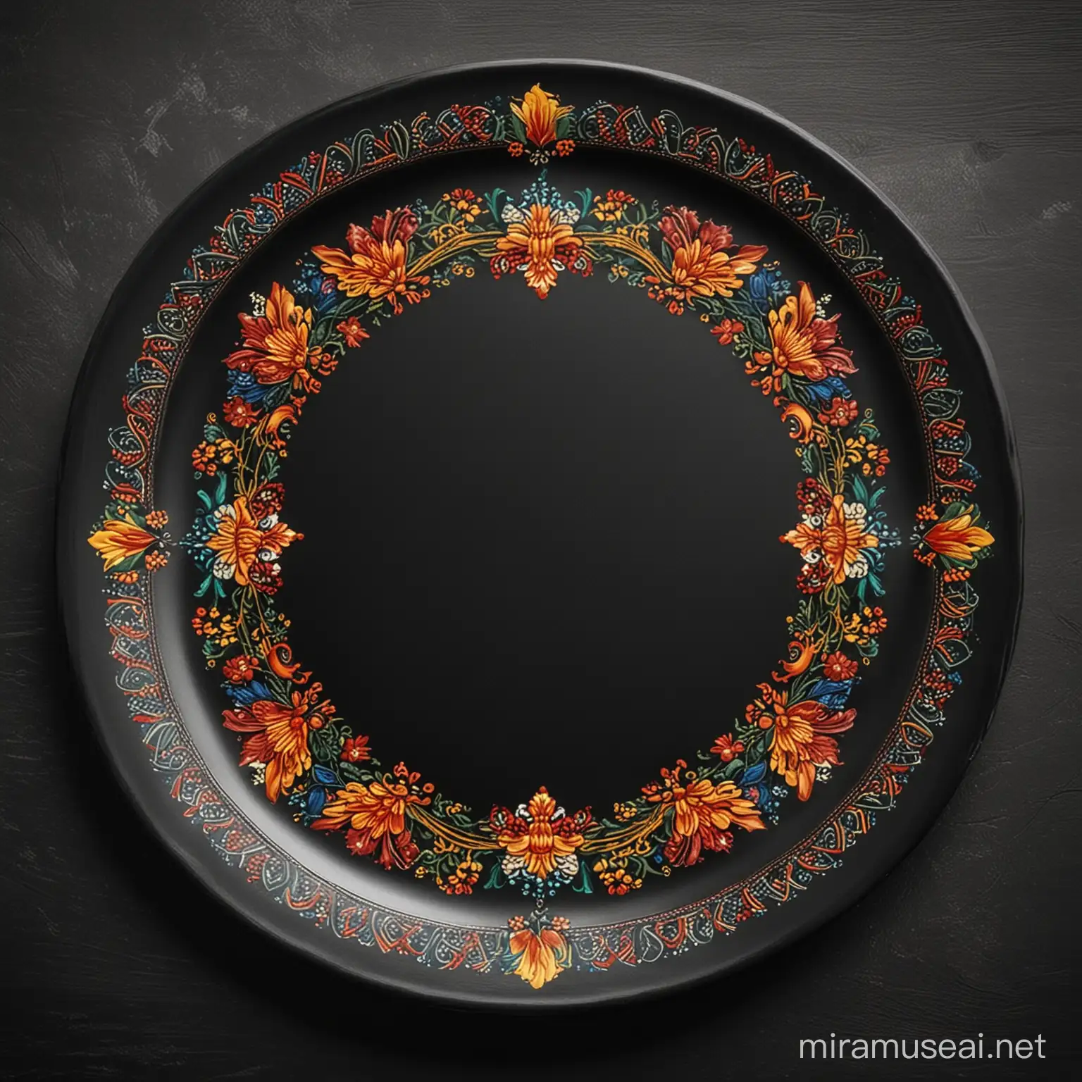 Traditional Ukrainian Ceramic Plate with Intricate Black Ornament