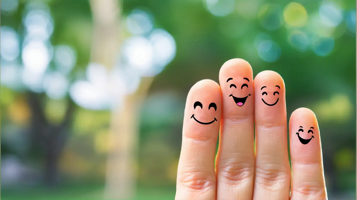 four fingers art of family. The concept of group of people laughing