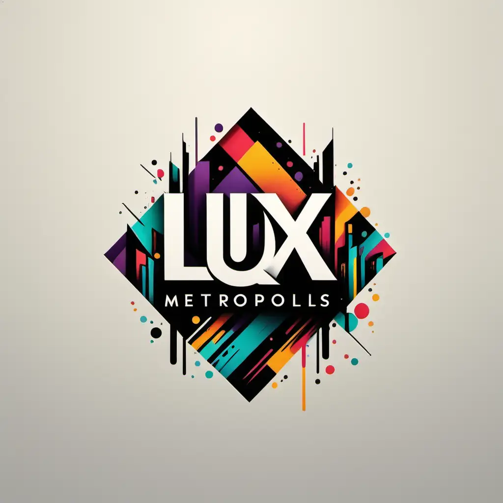 Craft an exquisite logo for Lux Art By RR, an urban contemporary Etsy store that caters to a wealthy and sophisticated clientele seeking stylish, modern art pieces. The design should embody simplicity, presenting a sleek and modern font that radiates elegance. Infuse the logo with a vibrant city feel, using a rich and colorful palette that mirrors the energy of a bustling metropolis. Integrate subtle urban elements to enhance the contemporary aesthetic. This logo, reminiscent of a high-end gallery, should be a visual masterpiece, turning heads with its blend of opulence and modernity. It's not just a logo; it's a statement piece, a perfect representation of the high-end, curated artworks that define the logo must contain Lux Art By RR. include high-end colours vibrant colourful. A logo that high-end Sydney will use. square outline. professional and sleek   straight on the logo. frontal view mimic the canvas  include sydney bridge Abstract! vibrant. Inspired by Jackson pollock the artist and banksy.  brush strokes abstract.

