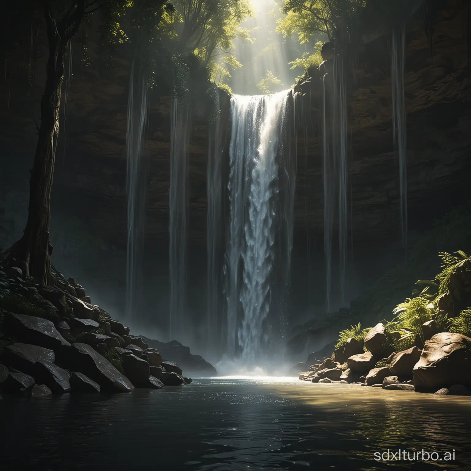 Serene-Waterfall-in-Artistic-Light-and-Shadow