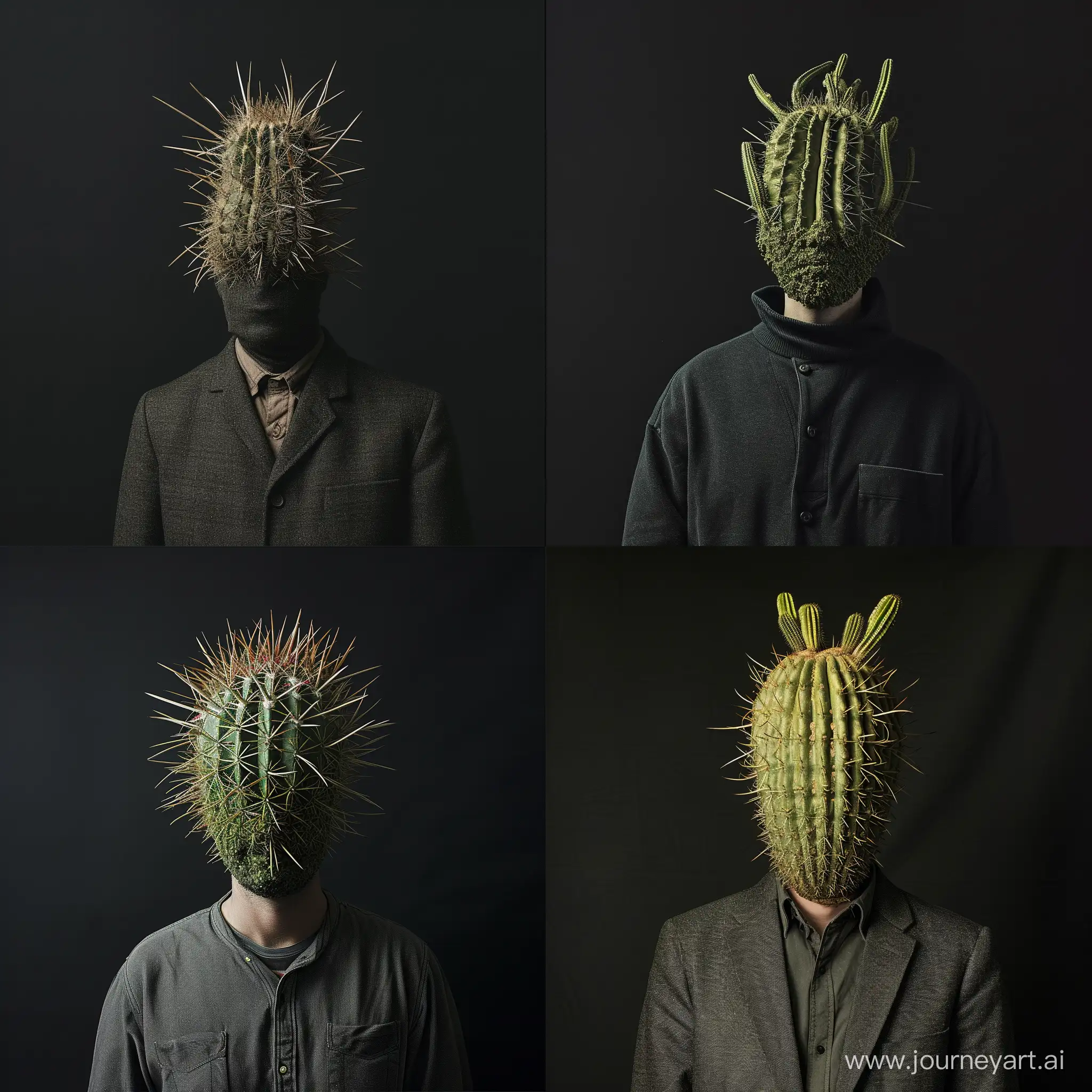 Unique-CactusHeaded-Man-Portrait-on-Stylish-Black-Background