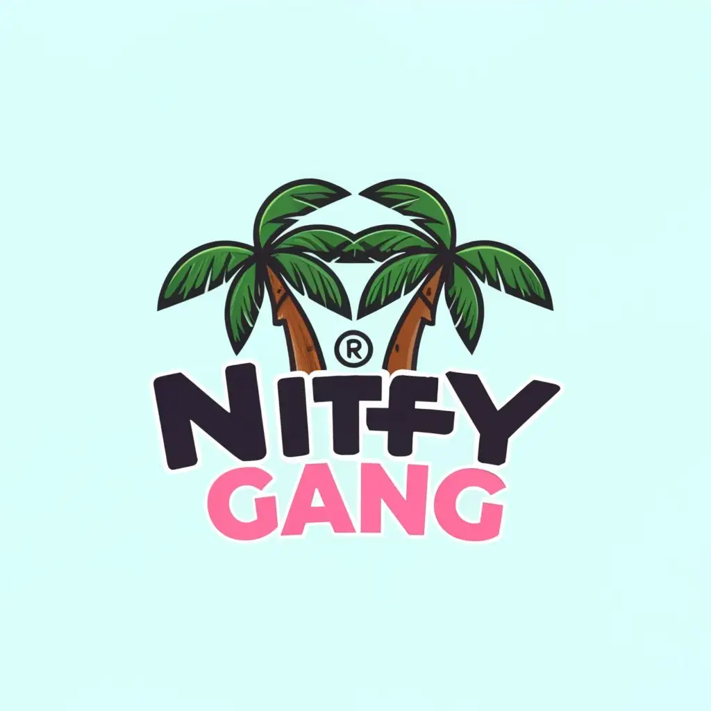 a logo design,with the text Nifty Gang in color green, main symbol:A cool palm tree,Moderate,purple background