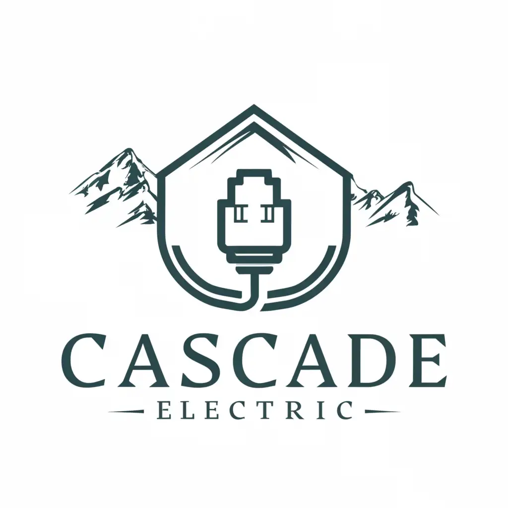 LOGO-Design-for-Cascade-Electric-House-Plug-and-Mountains-on-White-Background