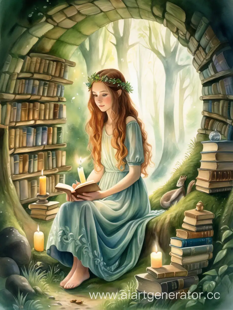Enchanting-Forest-Tunnel-Slavic-Girl-Amidst-Books-and-Candles