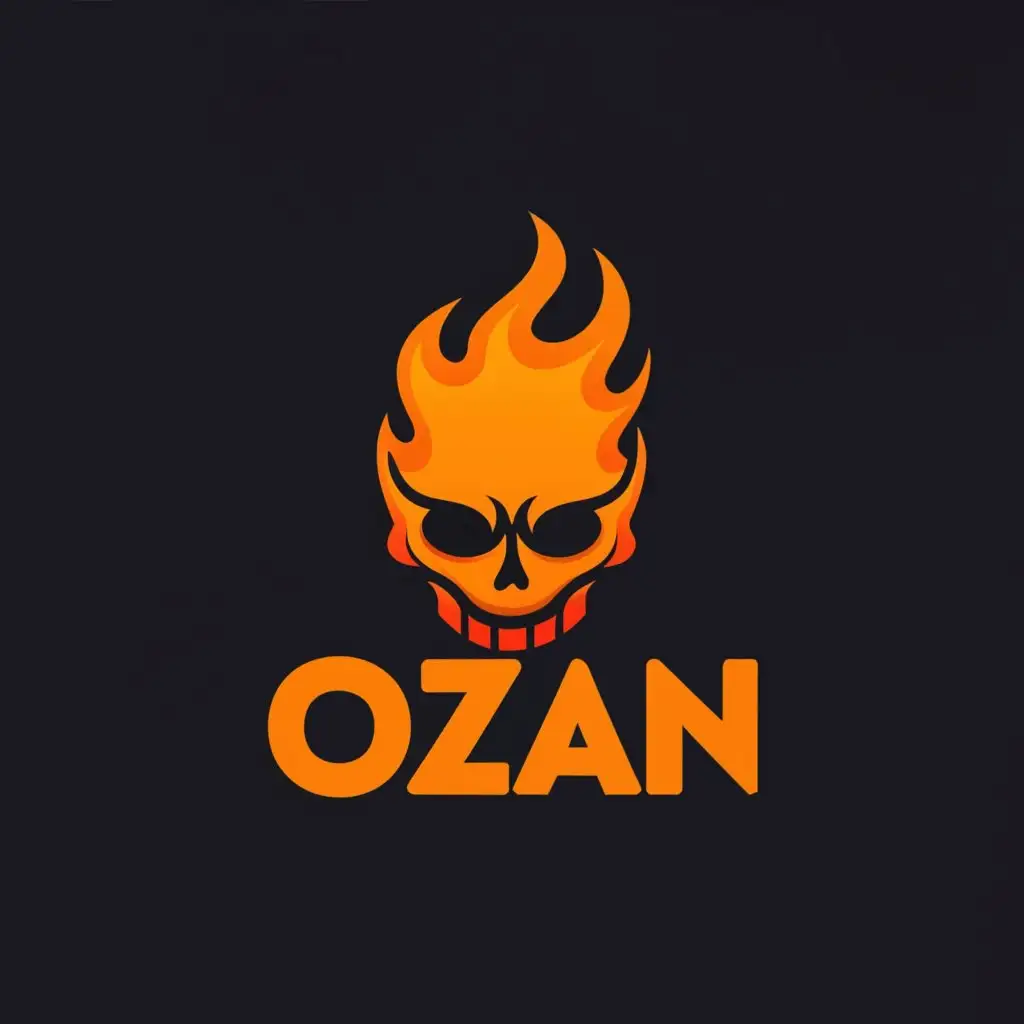 a logo design,with the text "ozan", main symbol:an fire skull,Moderate,clear background
