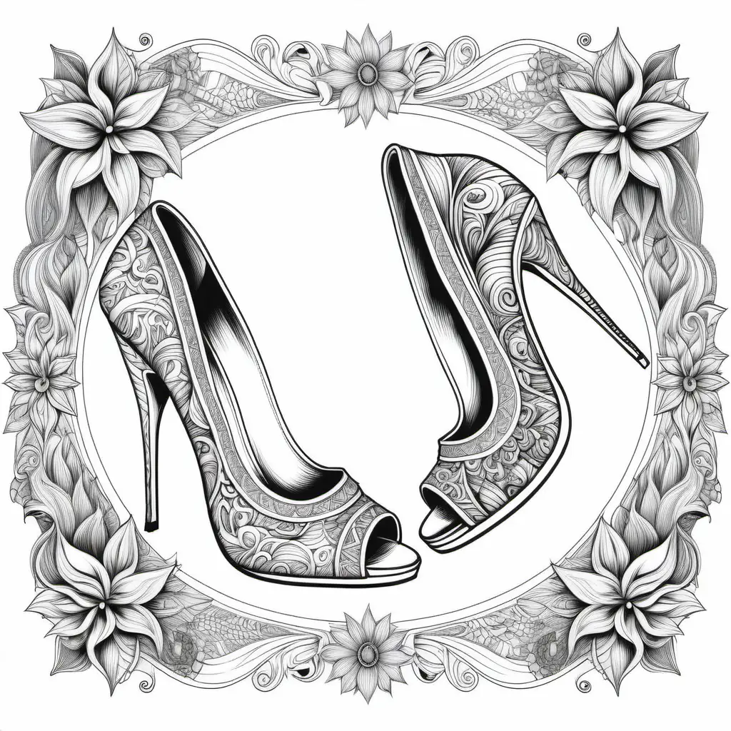 Elegant Womens Shoes Coloring Pages for Adults