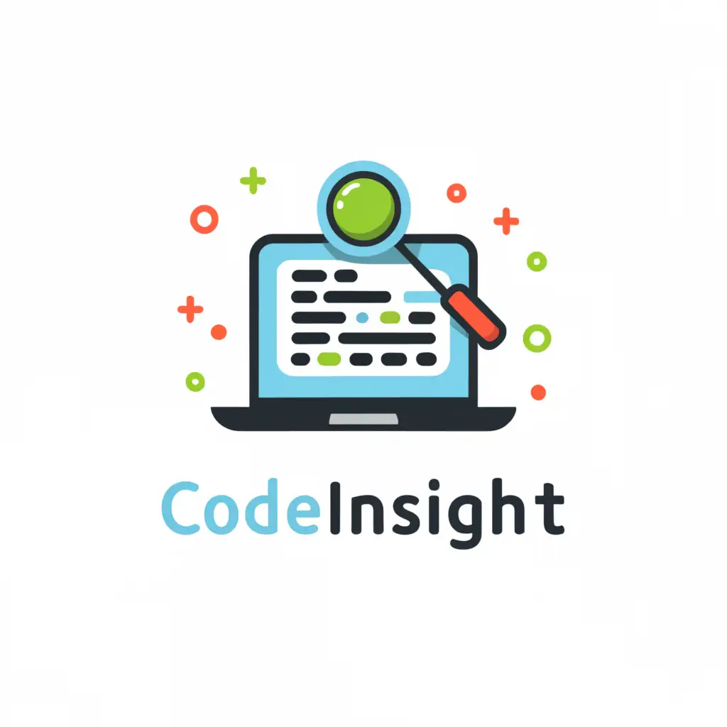 a logo design,with the text "CodeInsight", main symbol:a code snippet on laptop and a magnifying glass showing code analysis,Moderate,be used in Technology industry,clear background