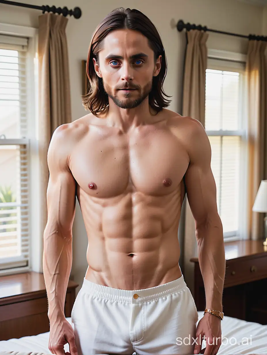 Jared-Leto-Shirtless-in-1950s-Suburban-Bedroom