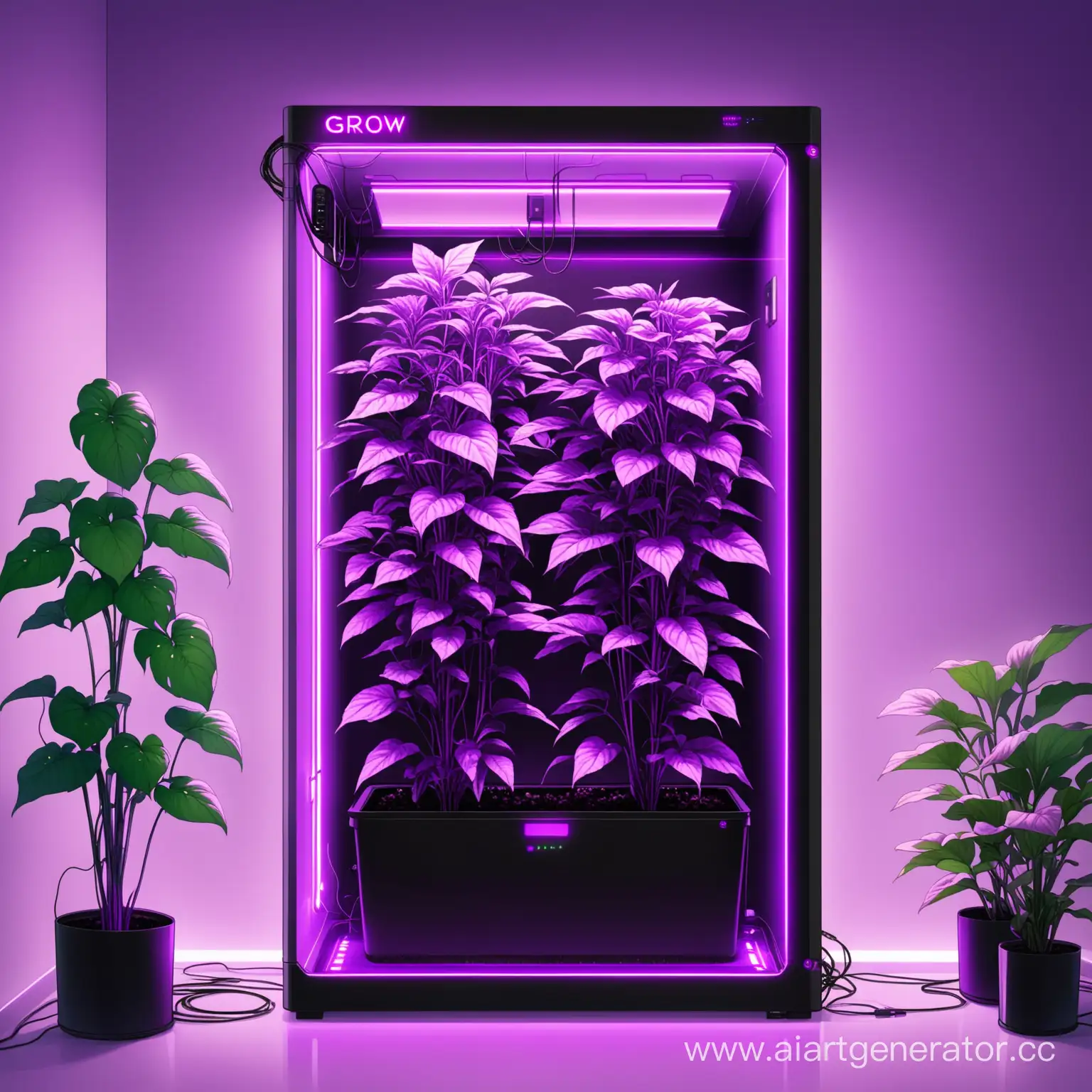 Modern-Apartment-Grow-Box-with-Tall-PurpleGreen-Plants