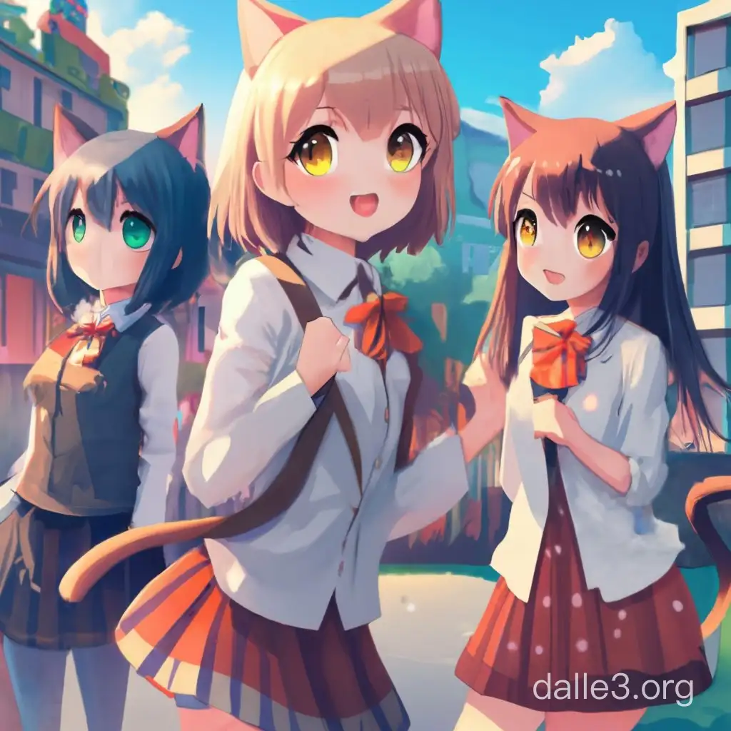 Charming Anime Cat Girls Gathering in 1920x768 Anime Cover Art Dalle3 AI