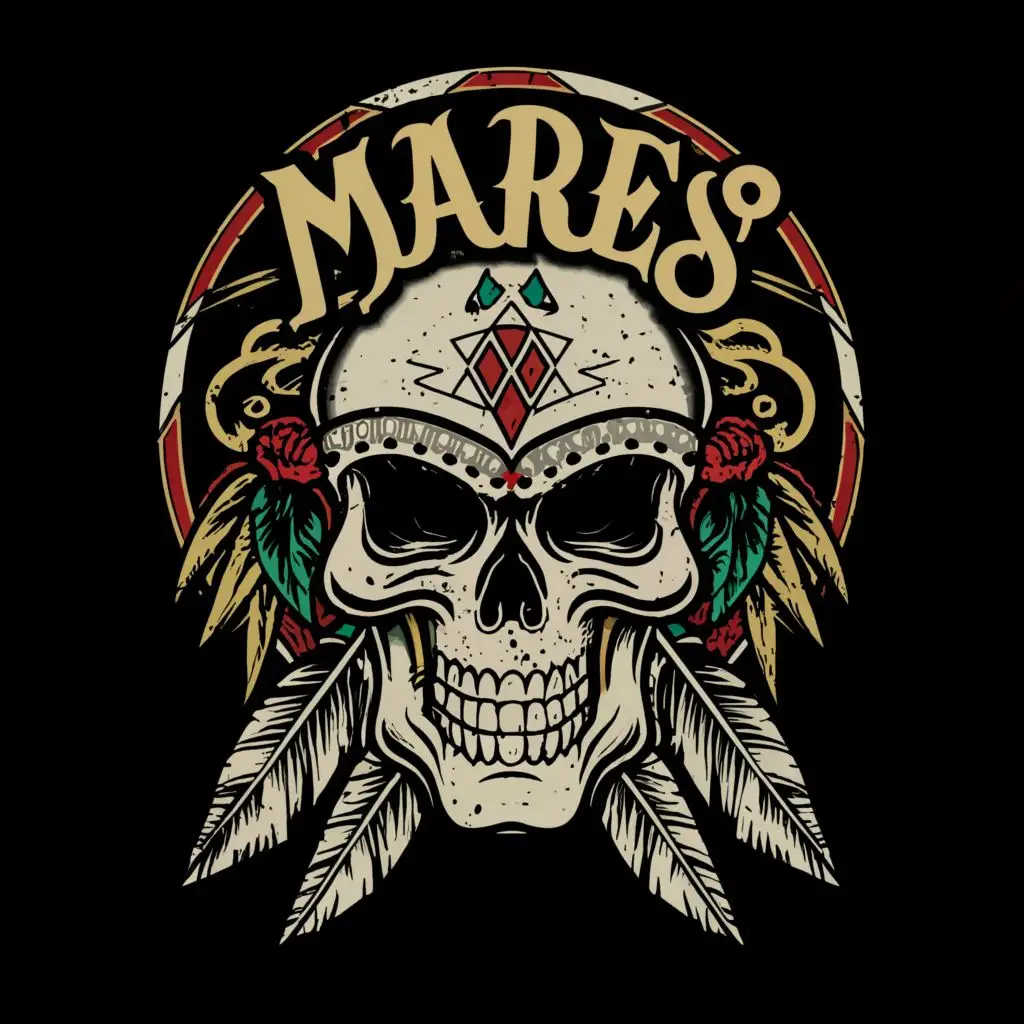 logo, native skull, with the text "Mares", typography