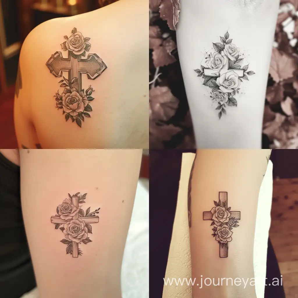 Tattoo feminine cross in roses