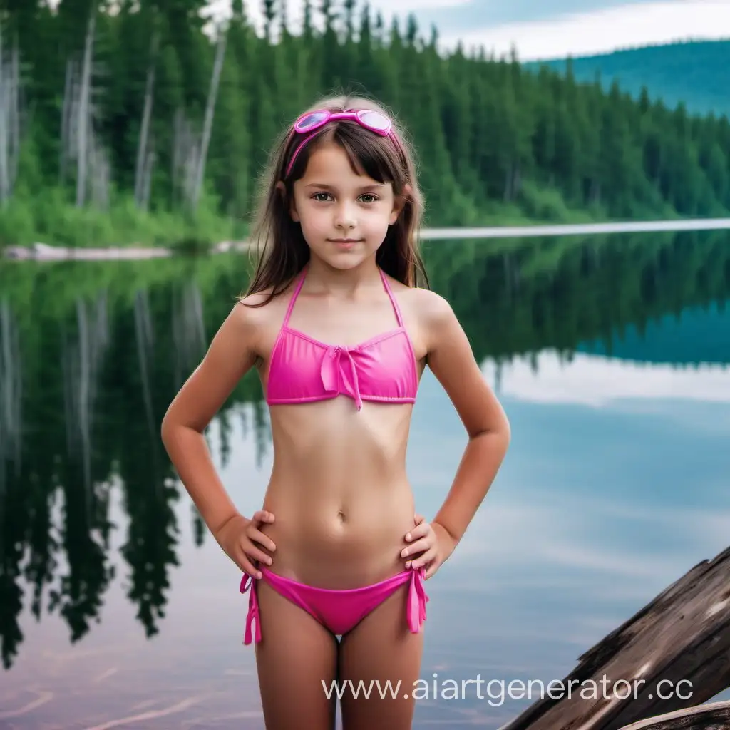 Adventurous-Browneyed-Girl-in-Pink-Bikini-by-Taiga-Lake