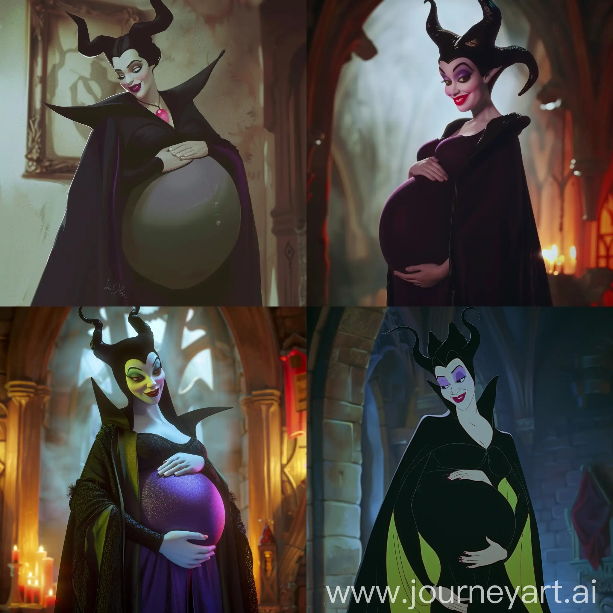 Maleficent, Very Pregnant, Her pregnant belly is quite large.