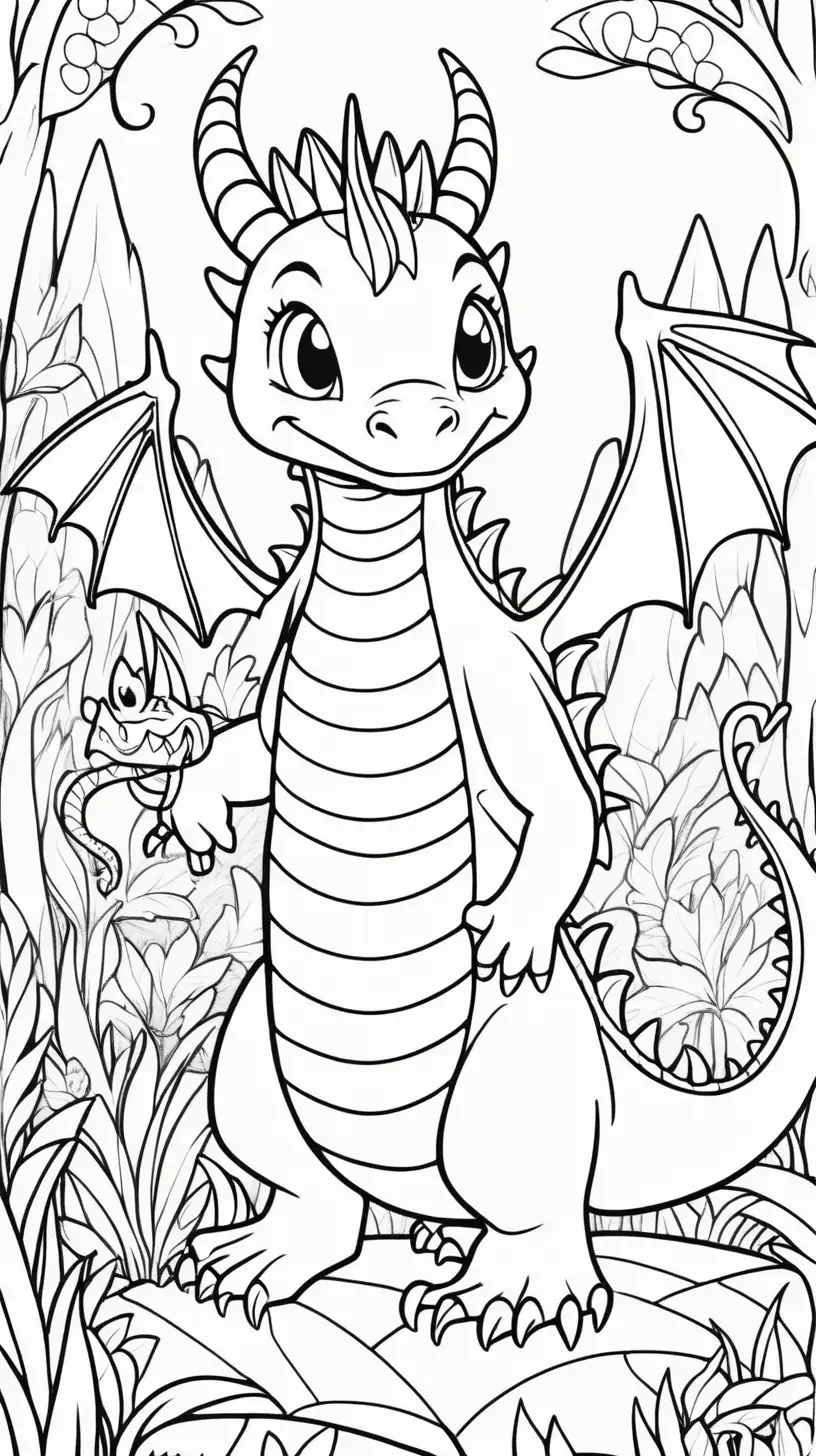 SIMPLE CUTE MOMMY DRAGON IN A MAGICAL LAND FOR COLORING
