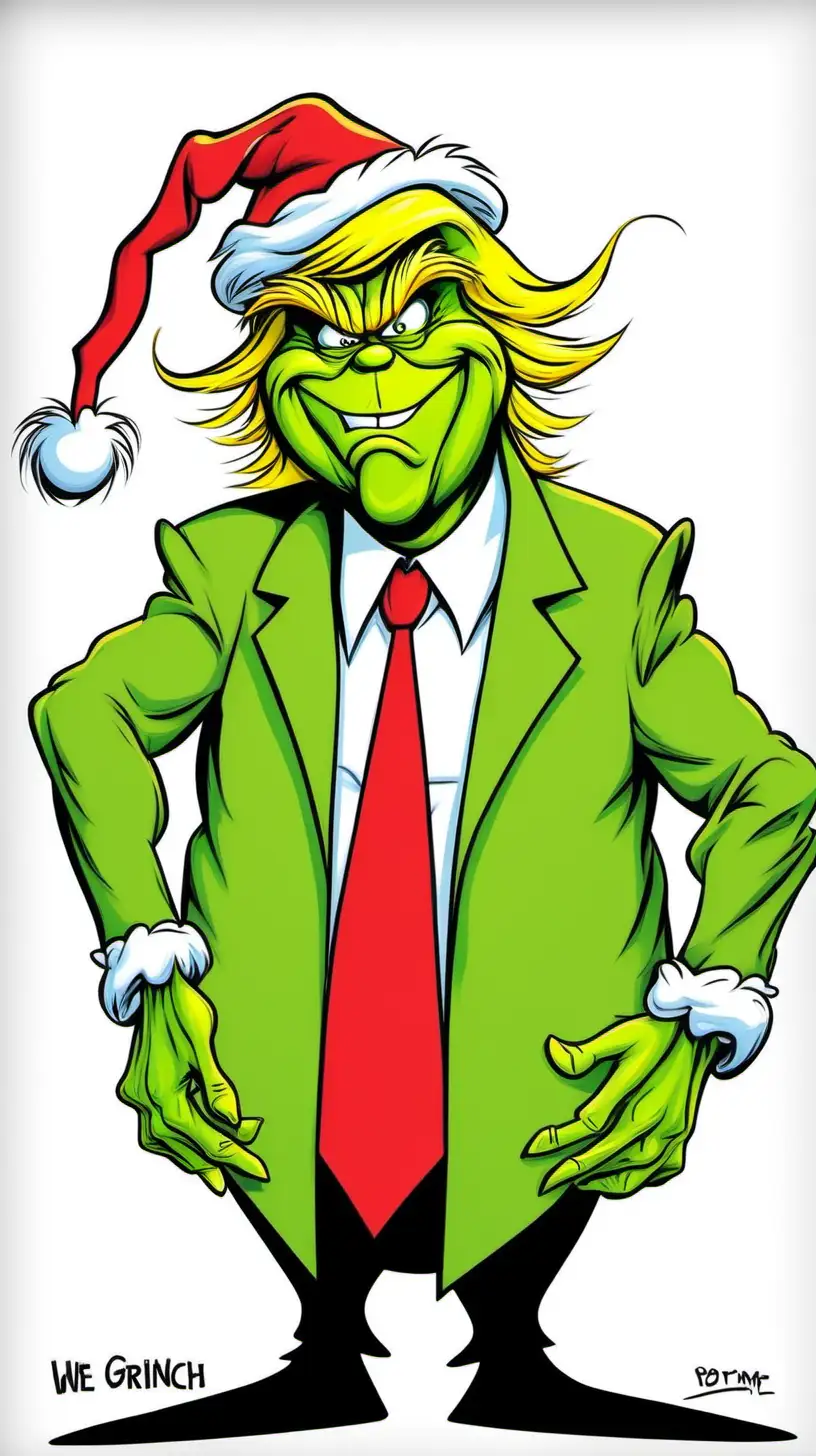 Cartoon Donald Trump as the Grinch Holiday Character