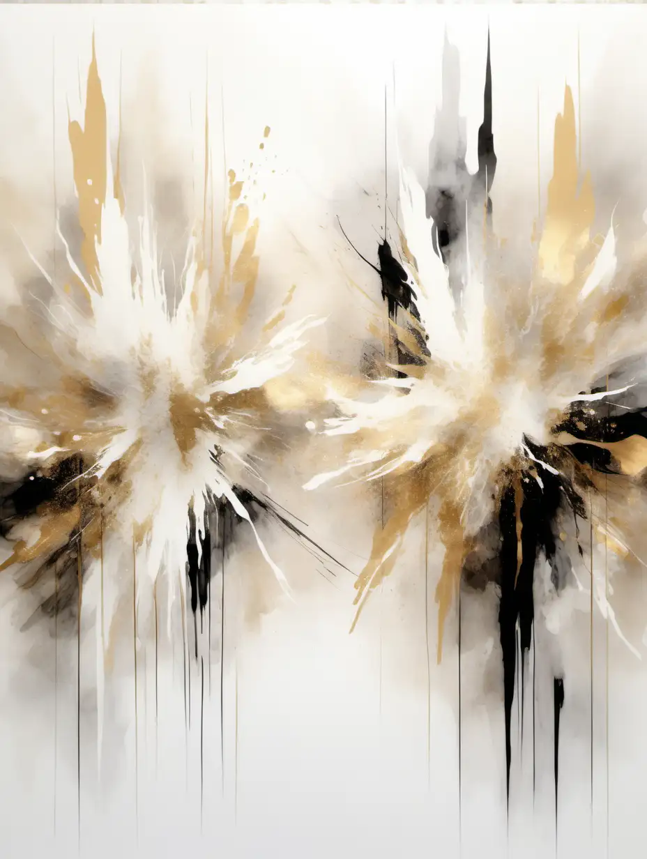 Contemporary Nordic Abstract Art with Light Watercolors in White Beige Gold and Black