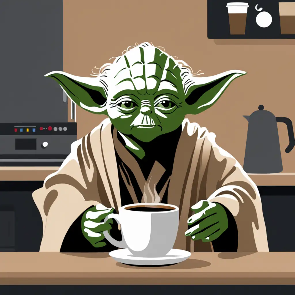 yoda form star wars with coffee
