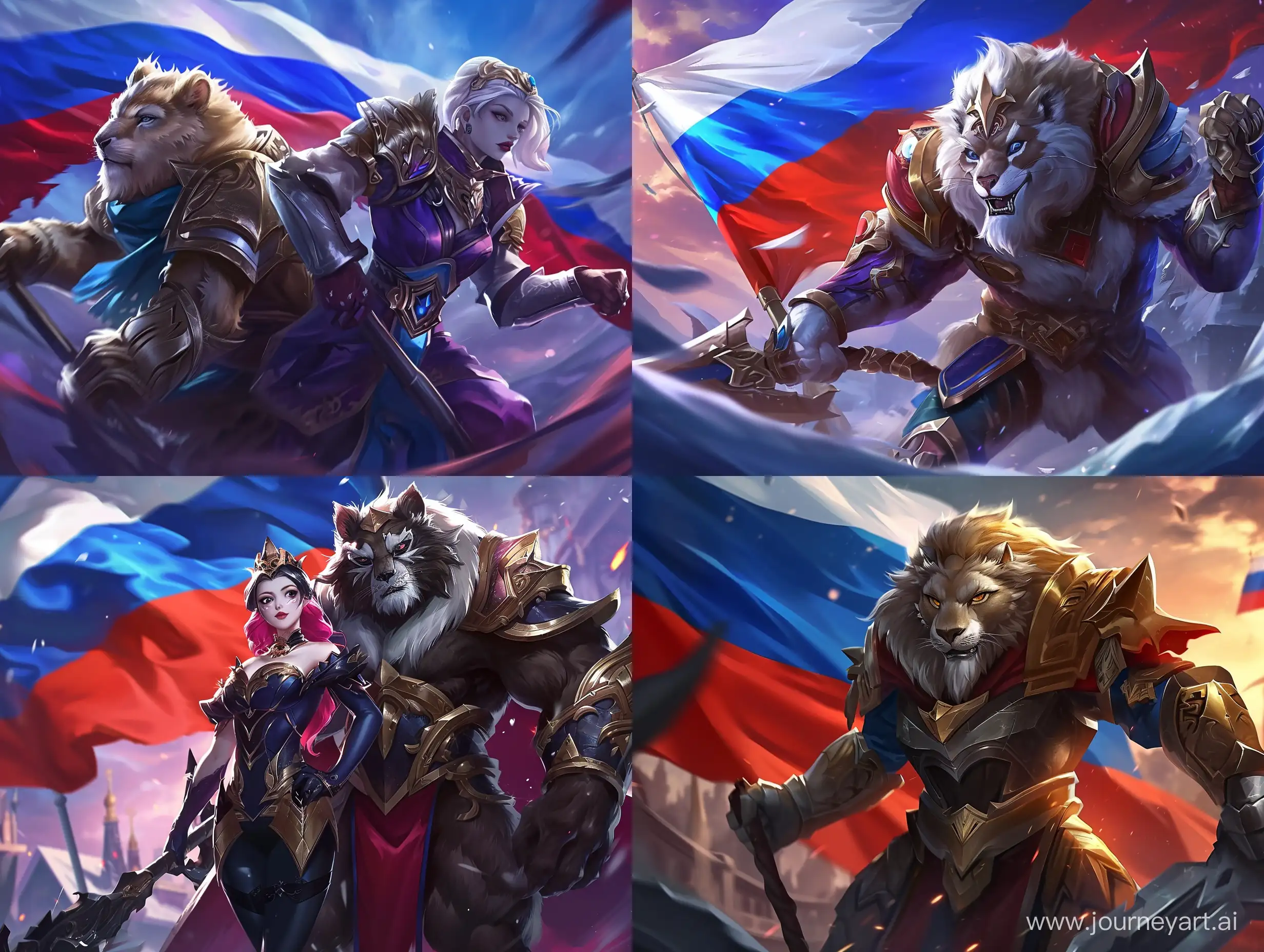 Cecilion x Carmilla, Mobile Legends: Bang Bang game, Russian flag in the background