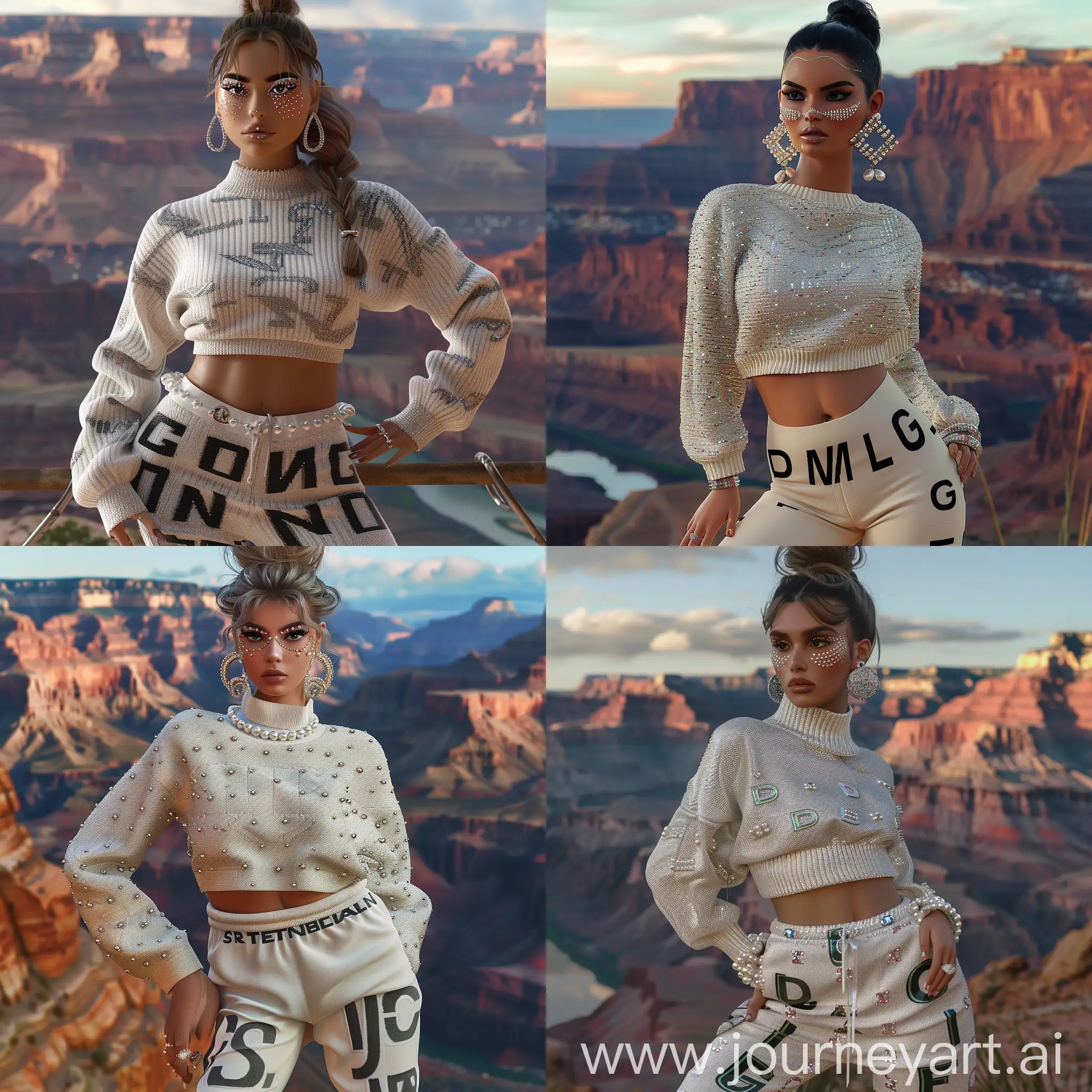 Fashionable-Model-with-DShaped-Earrings-and-Rhinestone-Makeup-Against-Grand-Canyon-Backdrop