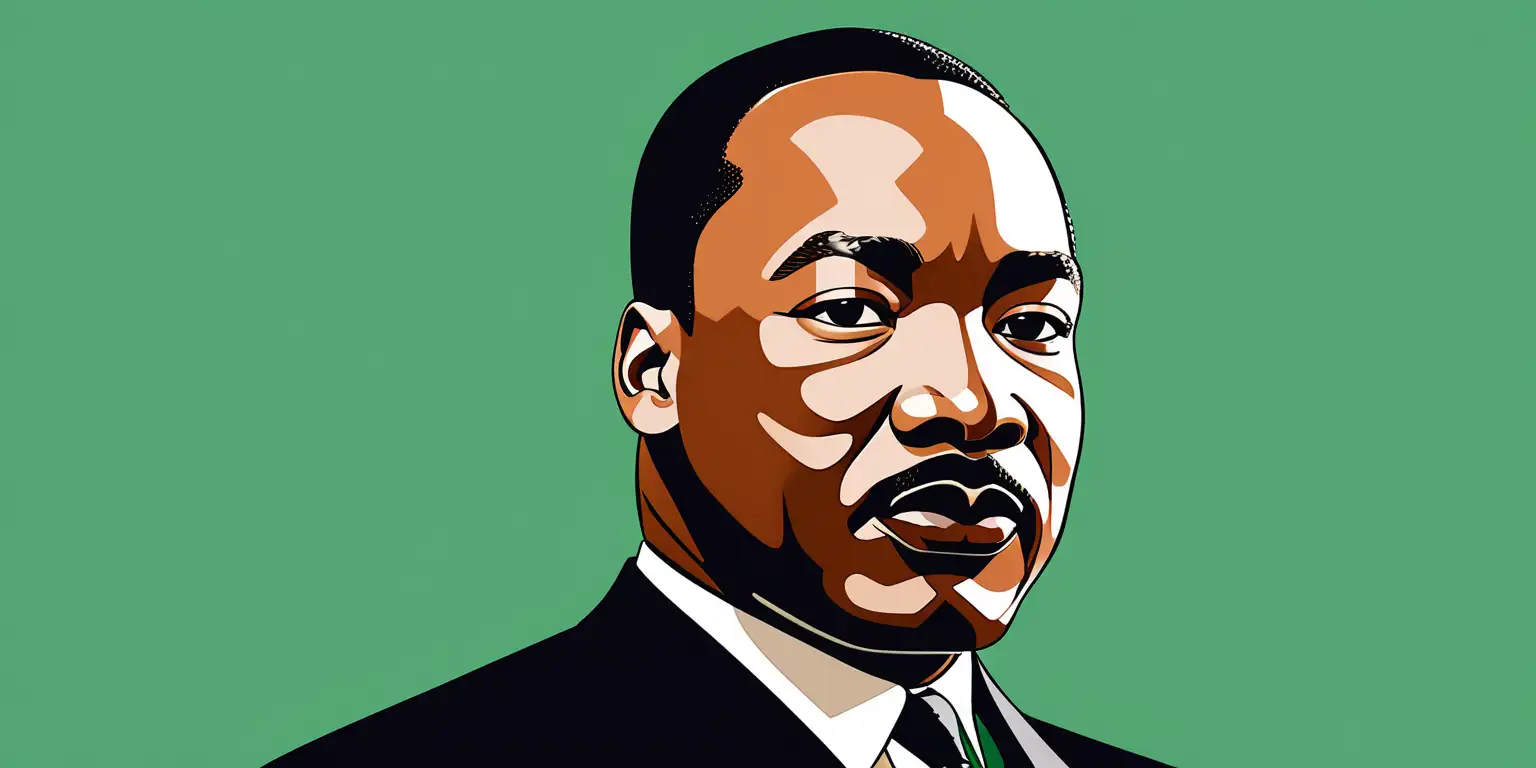 Martin Luther King Jr Cartoon Portrait on Vibrant Green Background
