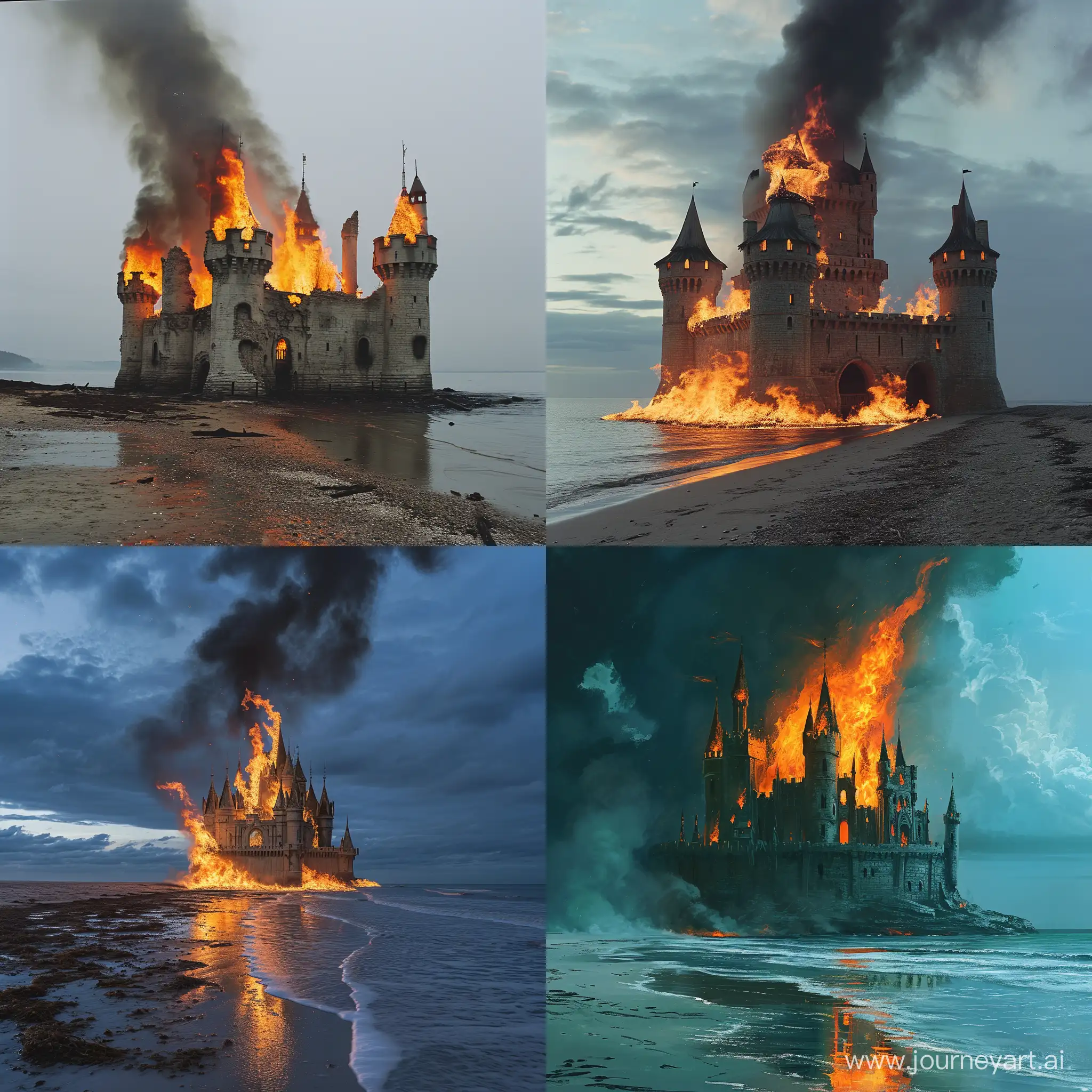 Dramatic-Castle-Fire-Scene-on-the-Beach