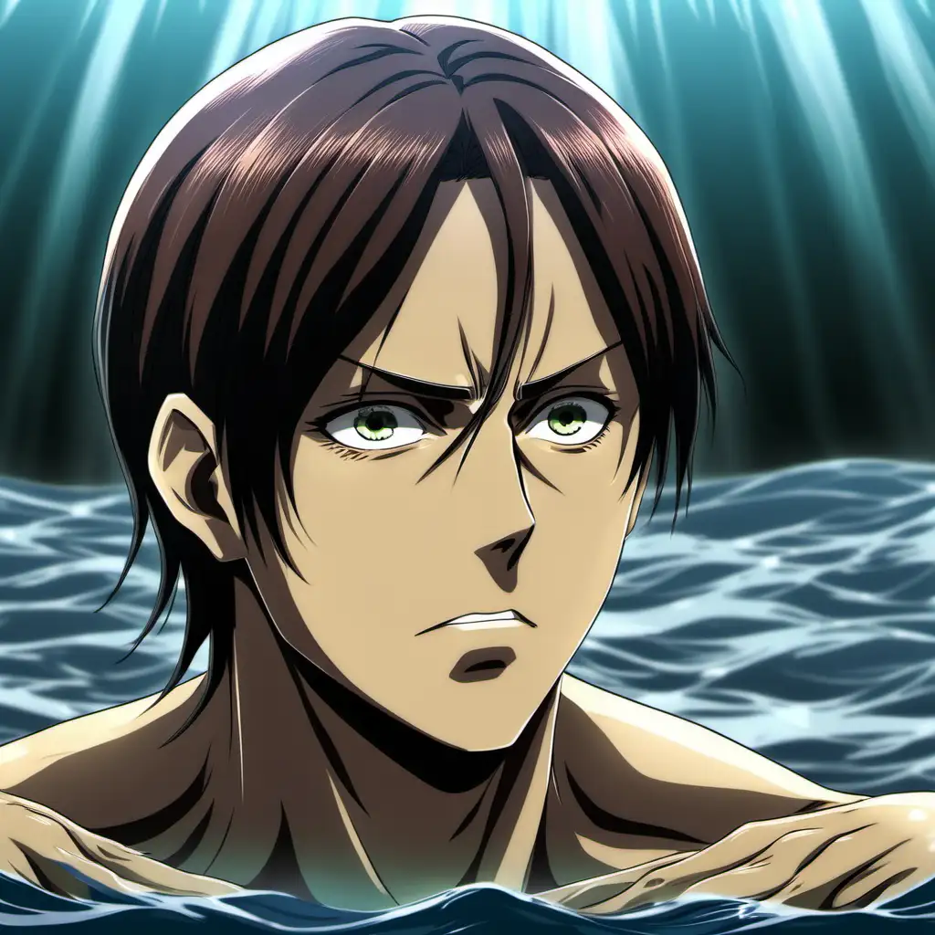 Eren Yeager Submerged with Flowing Long Hair