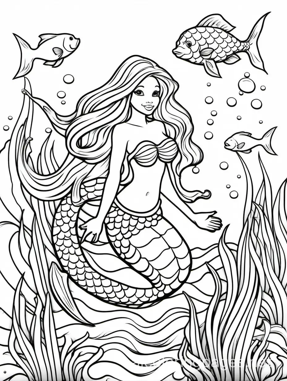 Mermaid-Coloring-Page-for-Kids-Ocean-Animals-Line-Art-on-White-Background