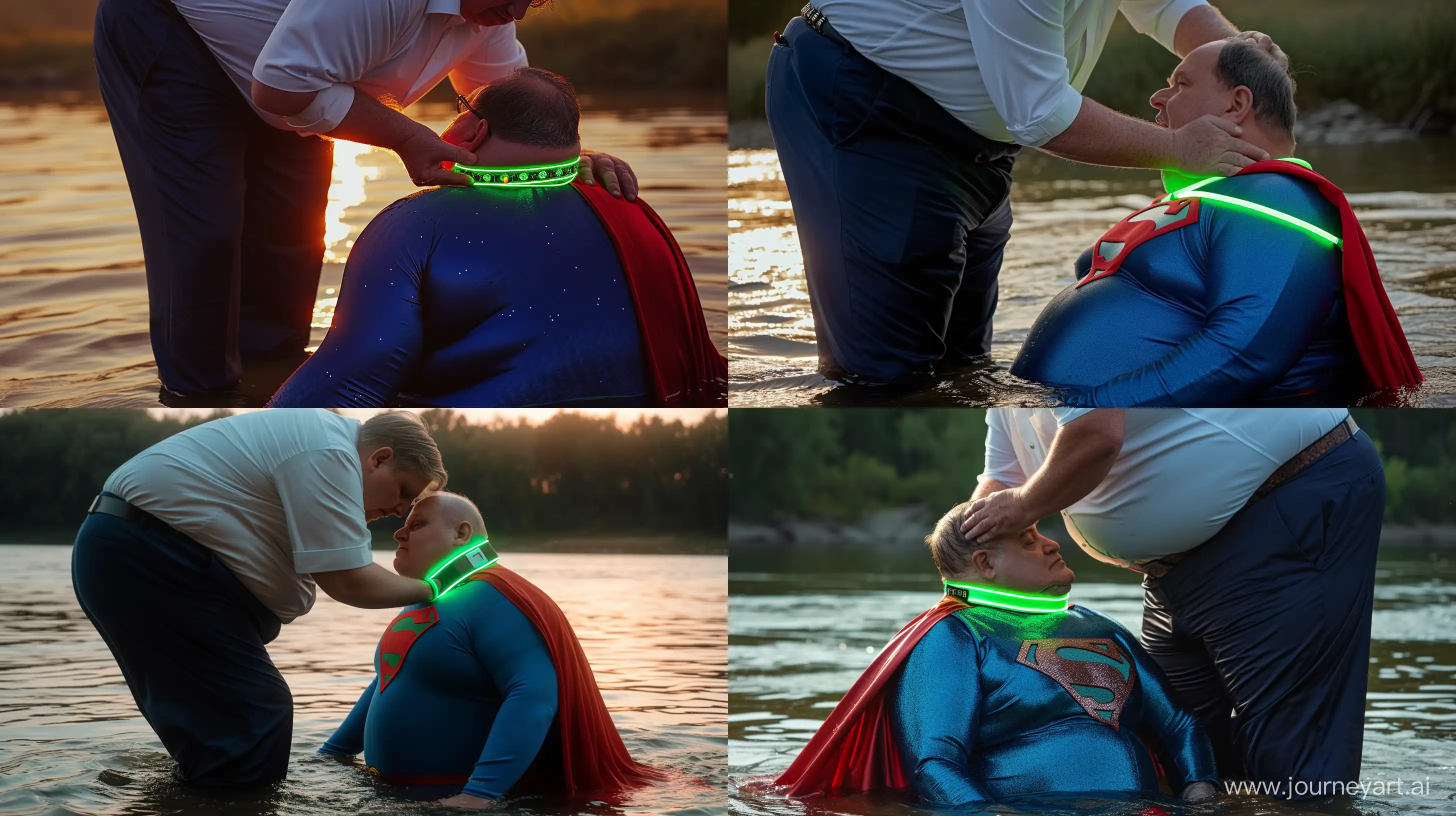 Eccentric-River-Scene-Aging-Superman-in-Neon-Collar