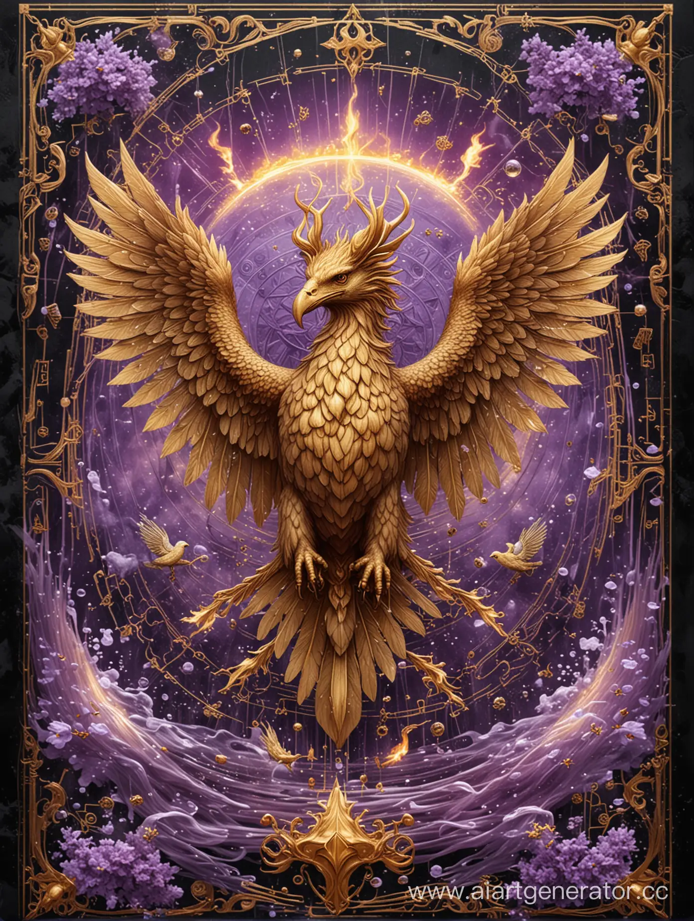 Futuristic-Tarot-Card-Back-with-Golden-Griffins-and-Elemental-Struggle