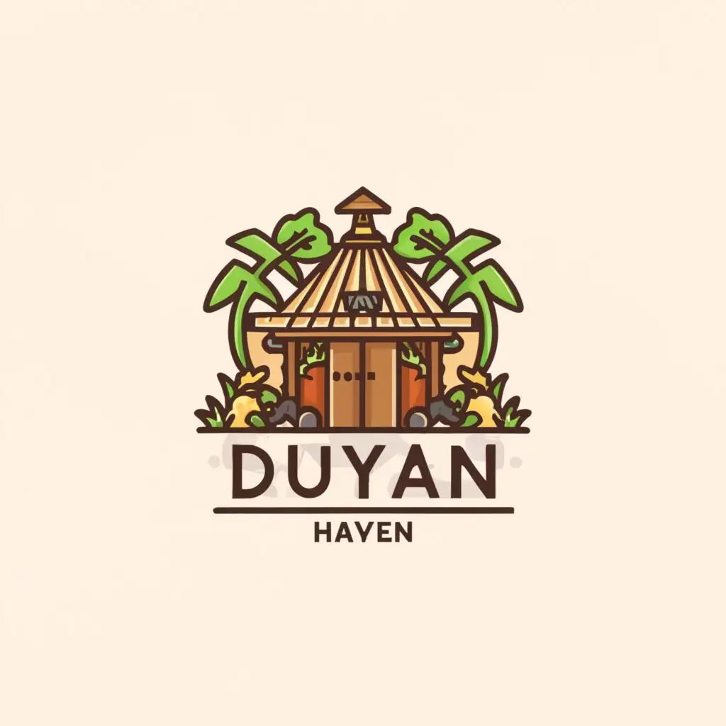 a logo design,with the text "Duyan (Haven)", main symbol:The logo features a quaint "bahay kubo" (nipa hut), an iconic symbol of traditional Filipino architecture, surrounded by lush foliage. Inside the hut, there's a warm glow emanating from the windows, suggesting a cozy and inviting atmosphere. Above the hut, the word "Duyan" is elegantly written in a vintage font, while below it, the phrase "Authentic Batangas Dishes" is inscribed, emphasizing the restaurant's focus on traditional cuisine. The overall design exudes a nostalgic and welcoming vibe, inviting customers to experience the comfort and authenticity of Batangas dining at Duyan.,Moderate,be used in Restaurant industry,clear background