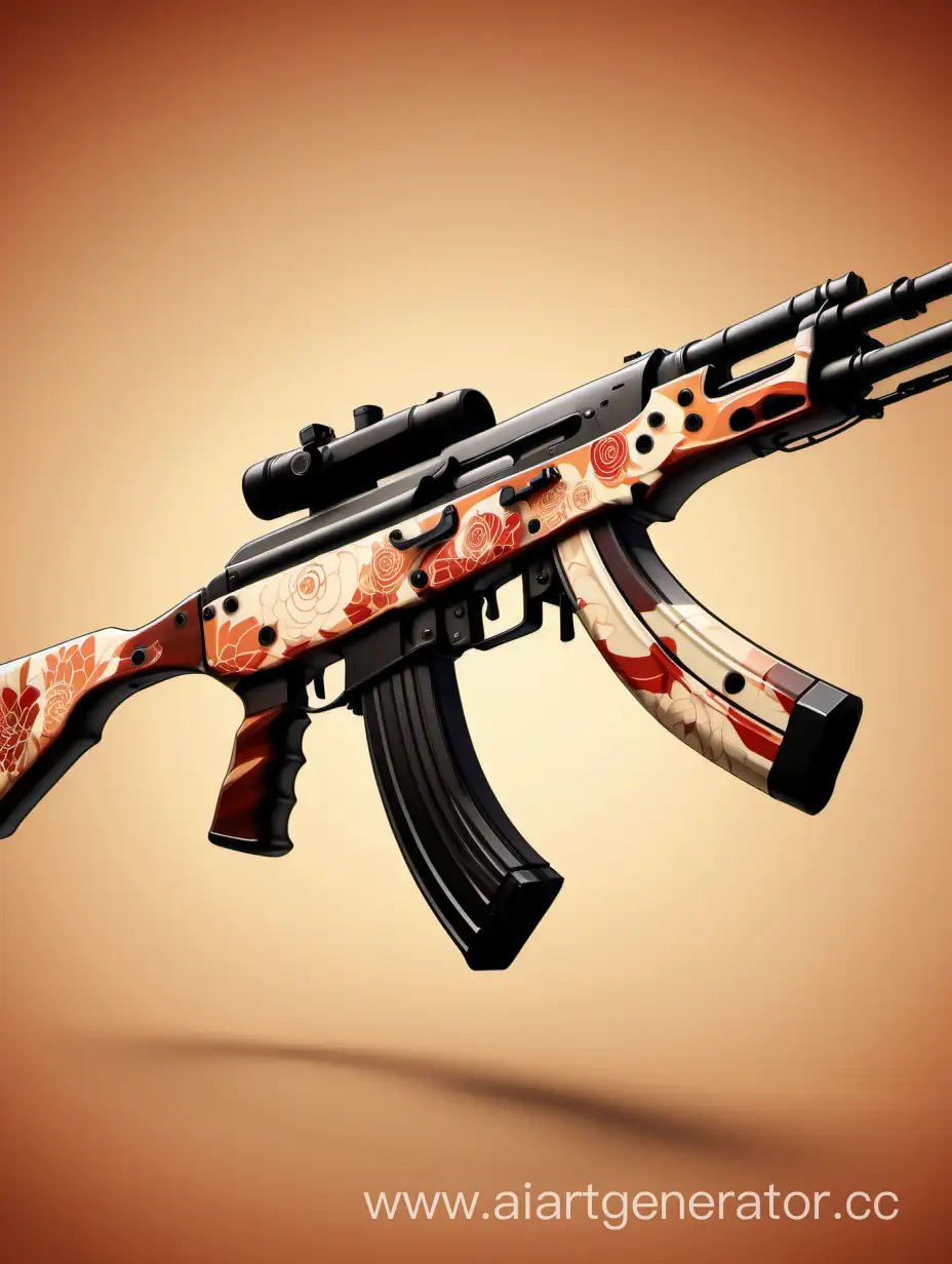 Kalashnikov assault rifle skin illustrated with Japanese animation in warm tones
