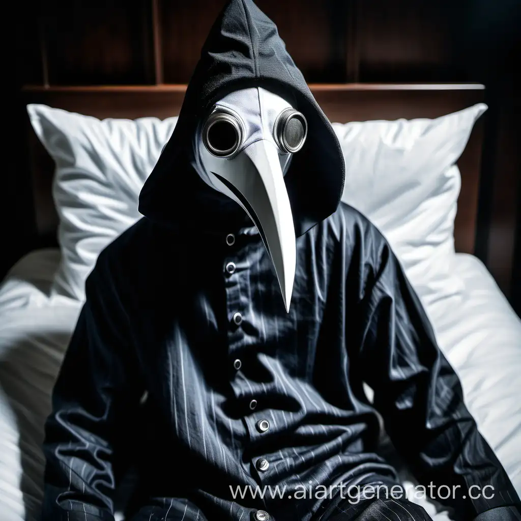 Gothic-Plague-Doctor-Relaxing-in-Pajamas-and-Sleep-Cap