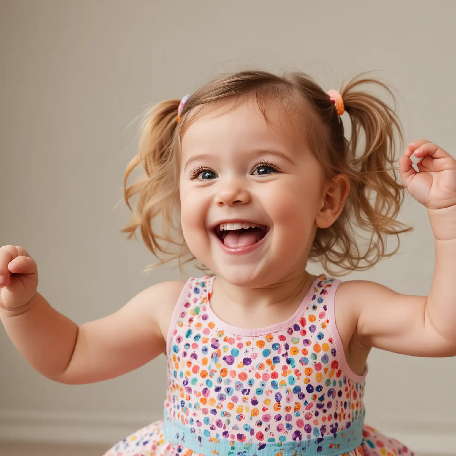 Smiling Toddler Dancing in Bright Colors Joyful 2YearOld Enjoying Whimsical Fun