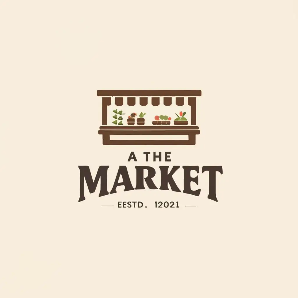 a logo design,with the text "At the Market", main symbol:"Al mercato" means Farmer market in Italian. So I'd like a symbol of a booth or a stand of a farmer market,Moderate,be used in Restaurant industry,clear background