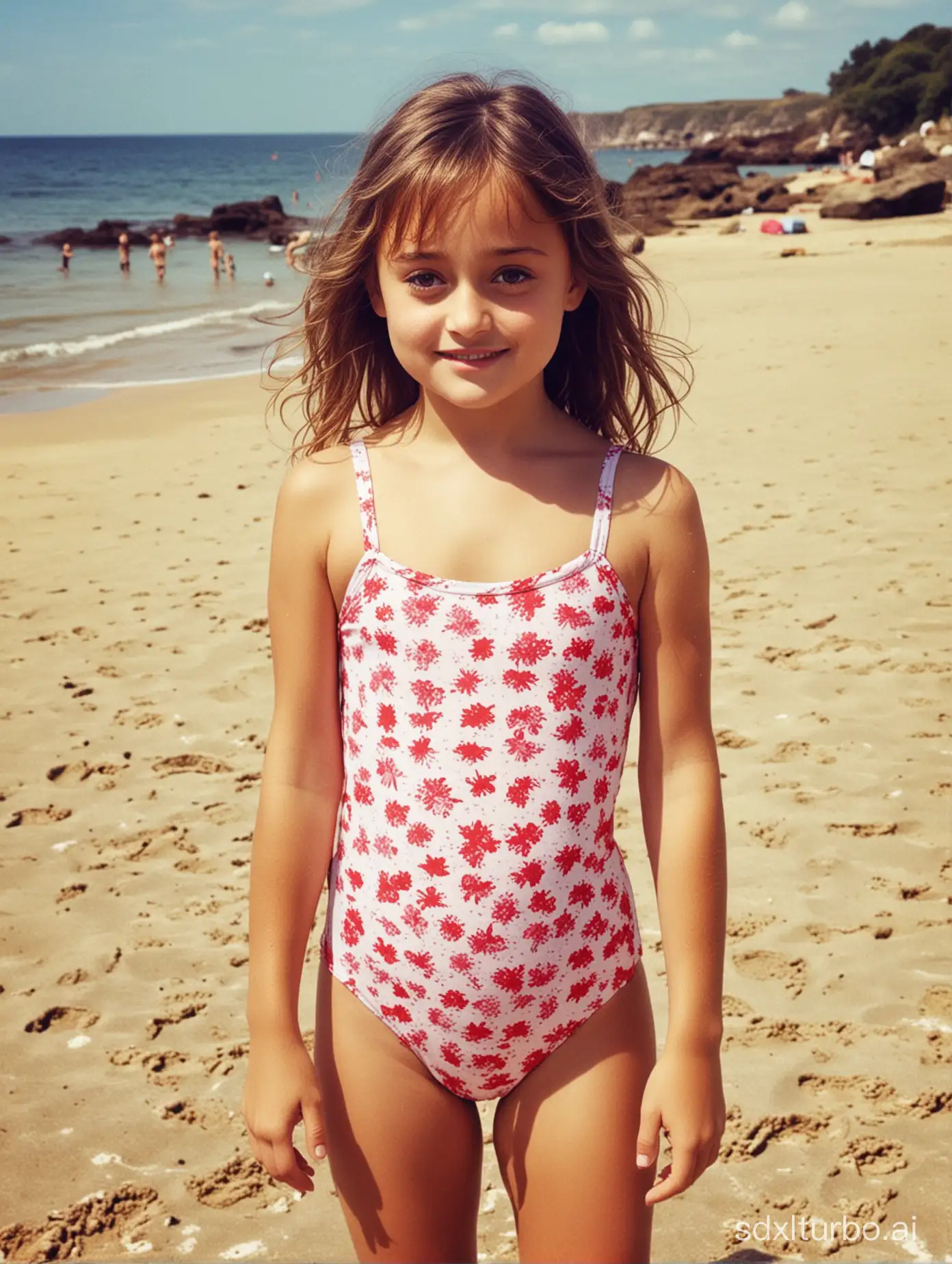 Ella Purnell at 8 years old at the beach in bathingsuit