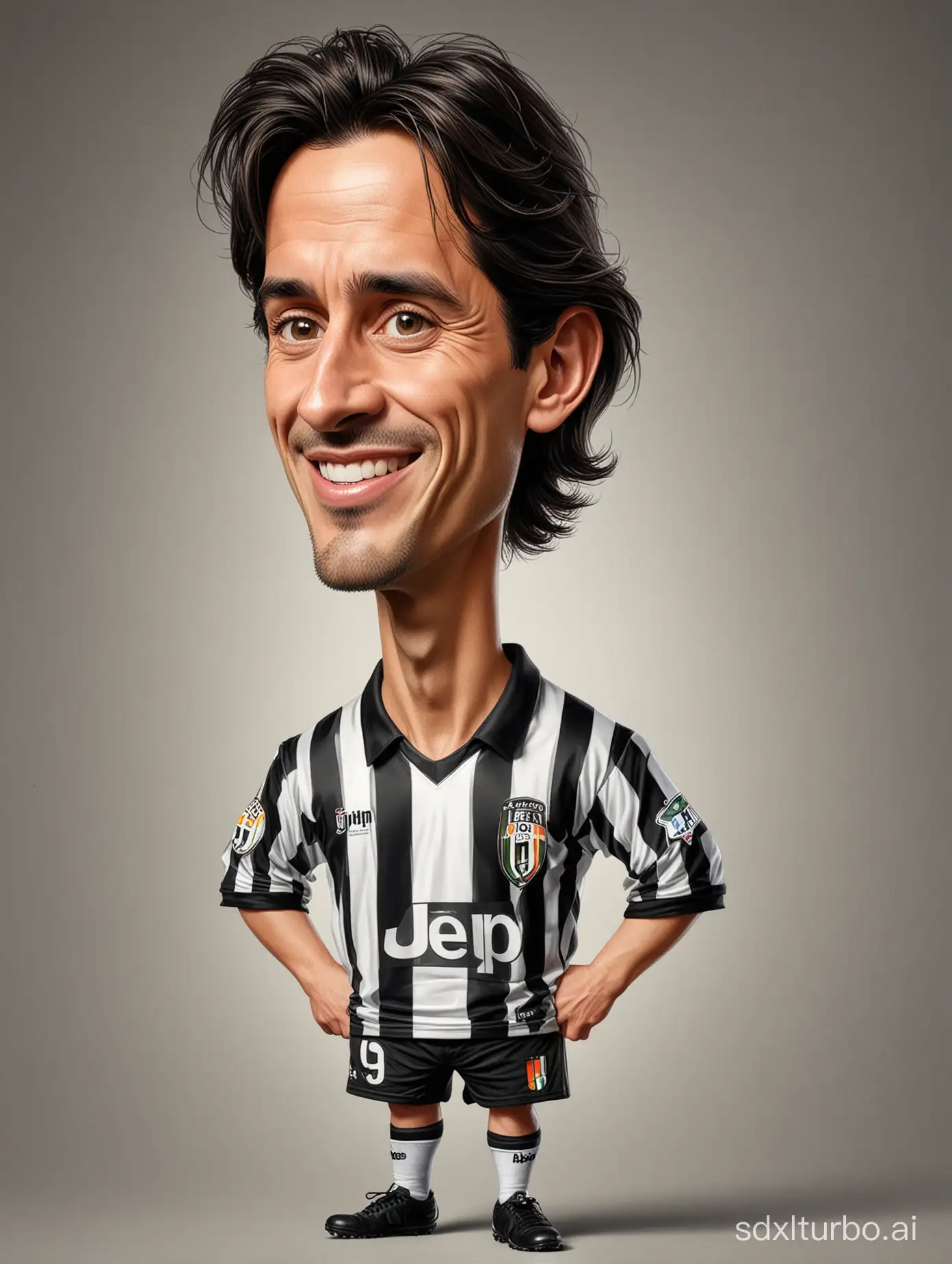 Caricature masterpiece of Inzaghi wearing Juventus Jersey of season 1998/1999