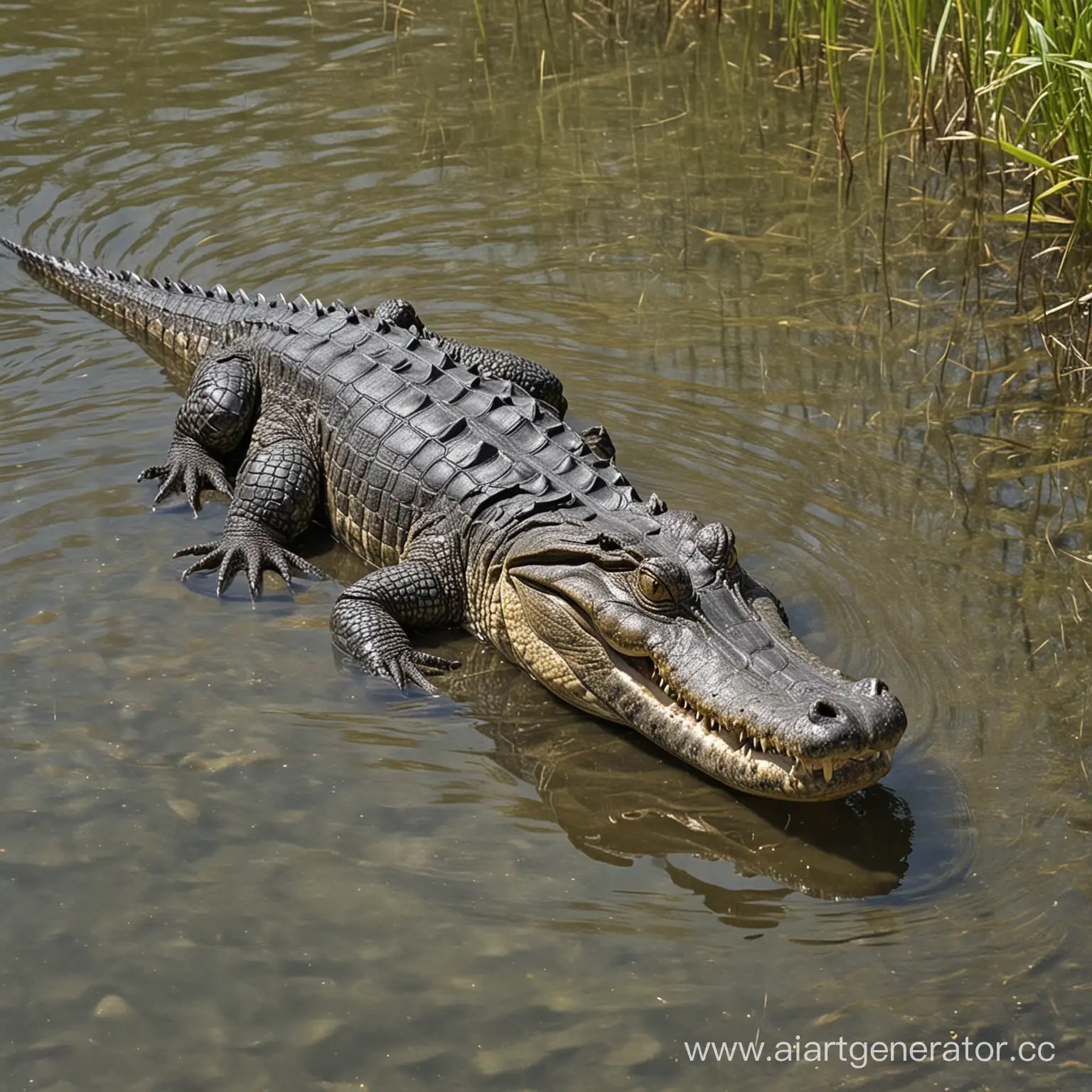 Alligator-Basking-in-the-Sun-on-a-Riverbank