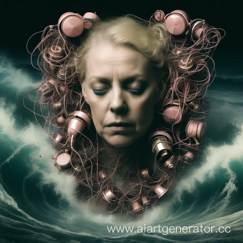 Woman-with-Miniature-Shell-Earplugs-Immersed-in-an-Electronic-Ocean-of-Sounds