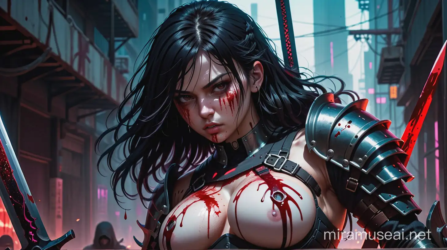 Fierce Cyberpunk Girl Knight Amidst Carnage