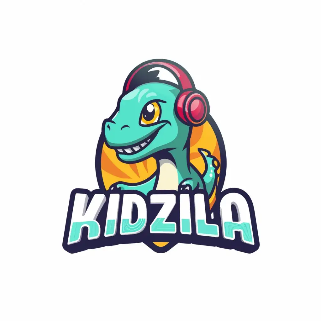 a logo design,with the text "kidzilla", main symbol:young dinosaur with headphones on,Moderate,be used in Nonprofit industry,clear background
