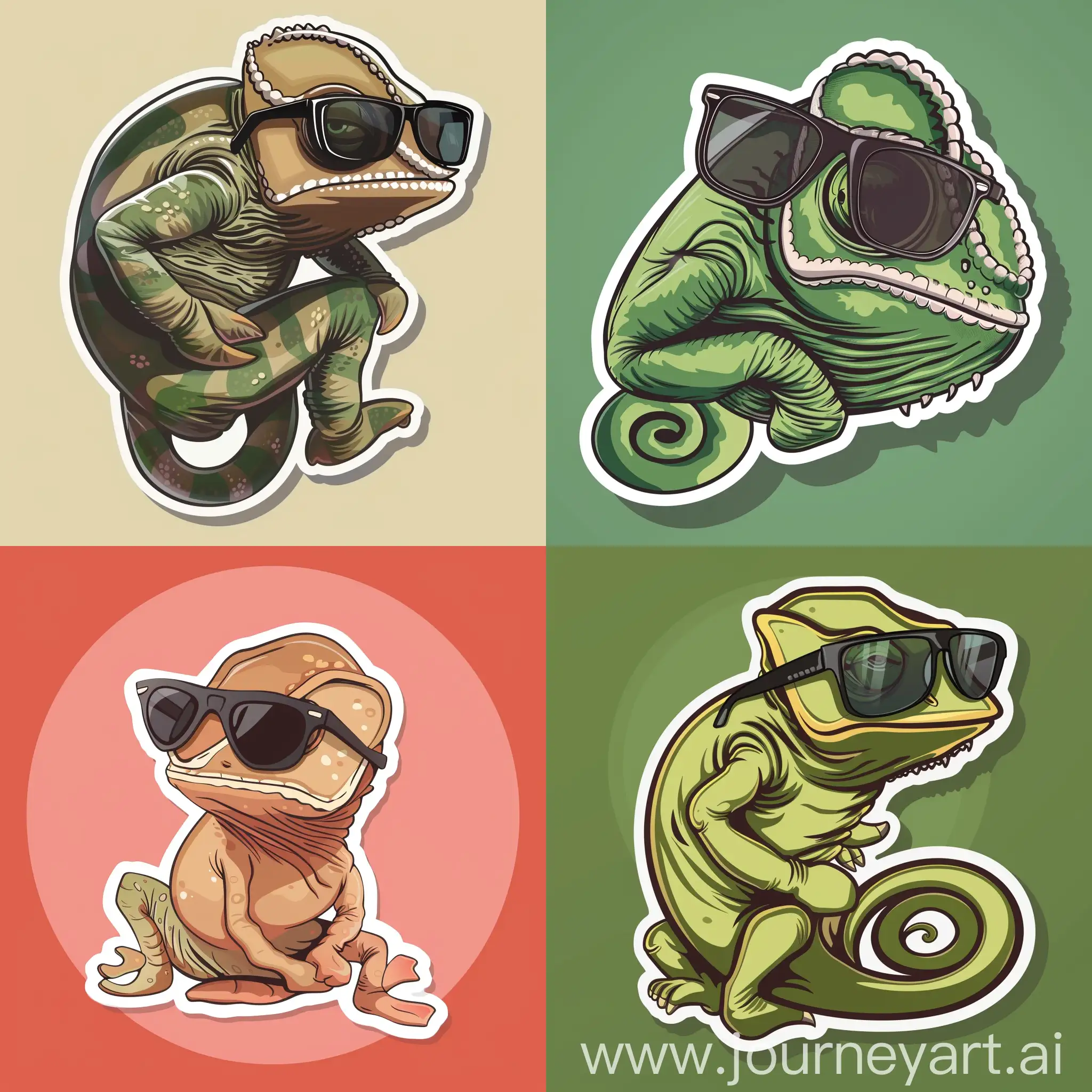 cartoon sticker of a chameleon wearing sunglasses, in high quality vector style
